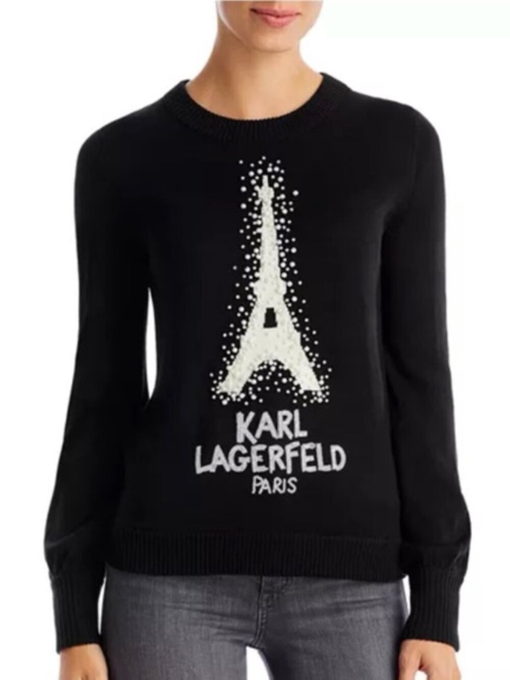 Karl Lagerfeld Paris Eiffel Tower Knit Sweater Black M